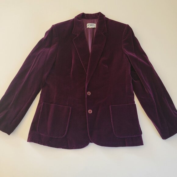 Vtg Koret Purple Burgundy Velvet Two Button Womens Blazer Size Medium/Large - Picture 1 of 11